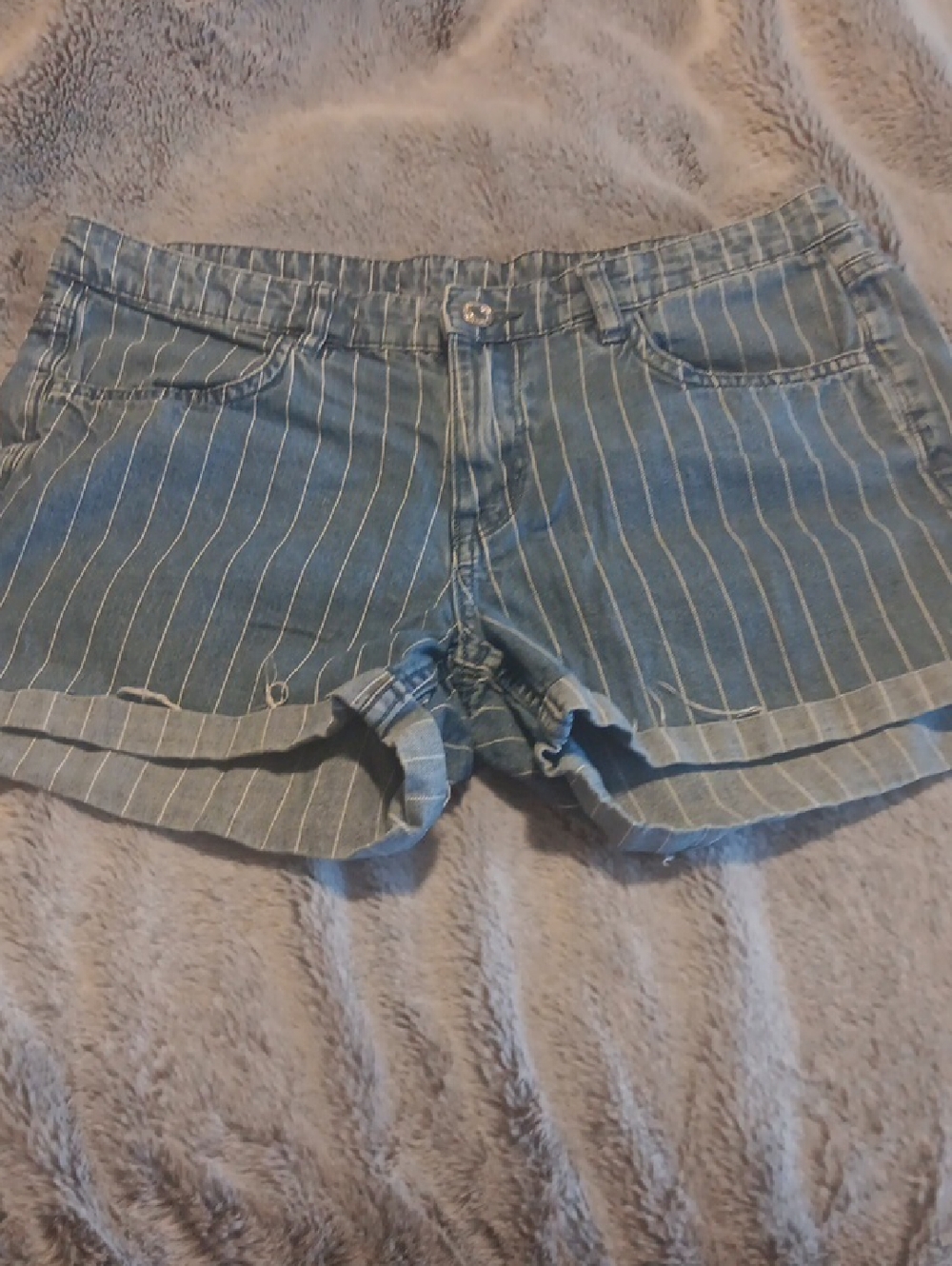 Striped Blue Women's Denim Shorts